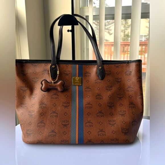 MCM Visetos Striped Shopper Tote Bag - Picture 1 of 16